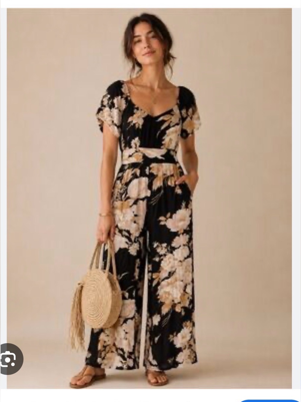 American Eagle Outfitters Black Wide-Leg Floral Jumpsuit